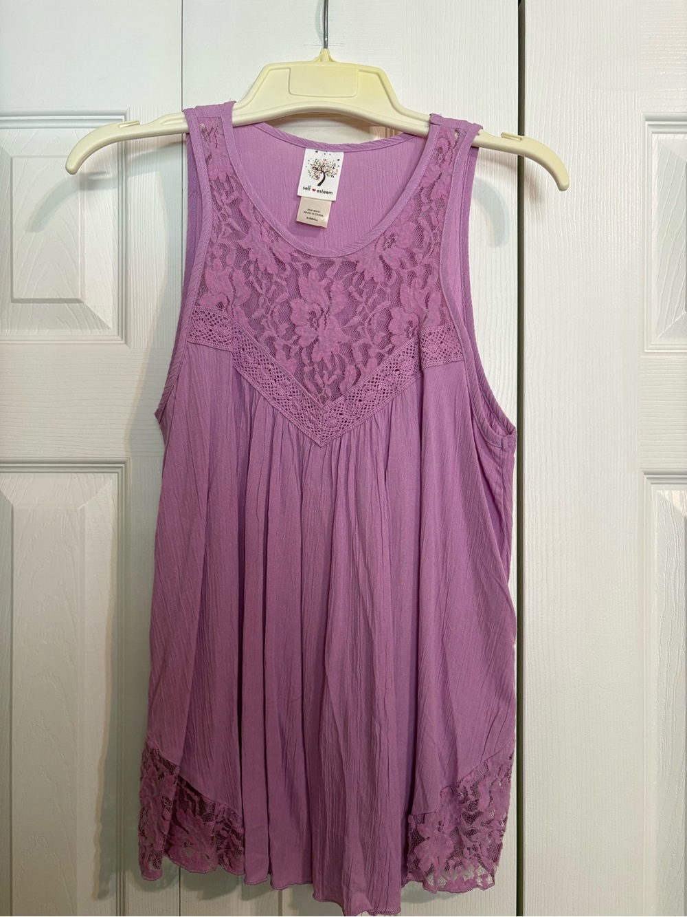 Self Esteem Lavender Lace Yoke Sleeveless Tank